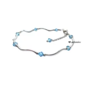 Bransoletka Swarovski bicone Aquamarine srebrna