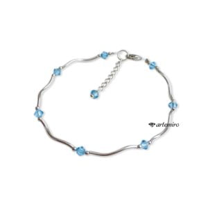 Bransoletka Swarovski bicone Aquamarine srebrna