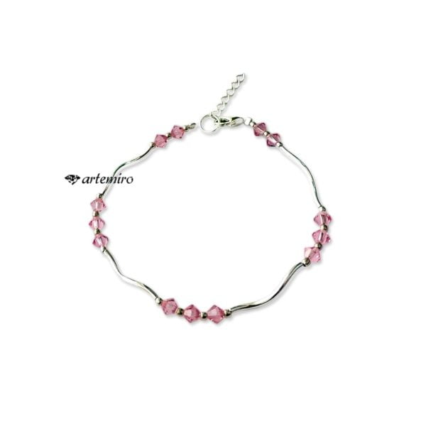 Bransoletka Swarovski bicone Light Rose srebrna