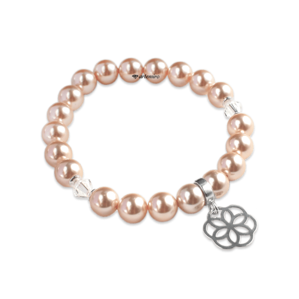 Bransoletka Swarovski Crystal Peach Pearl ze srebrną zawieszką