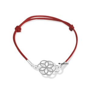 Czerwona bransoletka sznurkowa ze srebrnym kwiatem