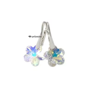 Kolczyki Swarovski flower Crystal AB srebrne