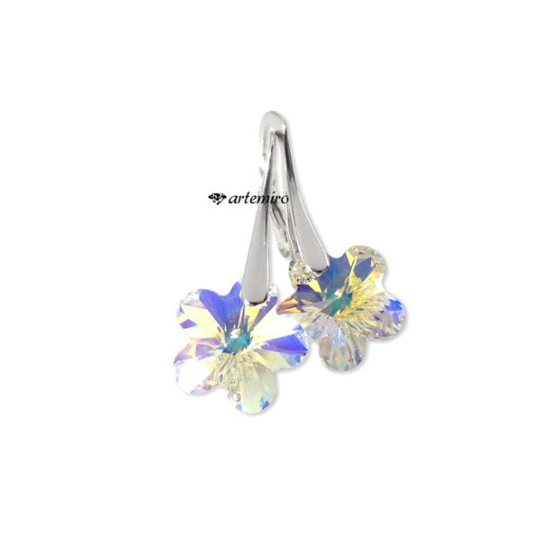 Kolczyki Swarovski flower Crystal AB srebrne