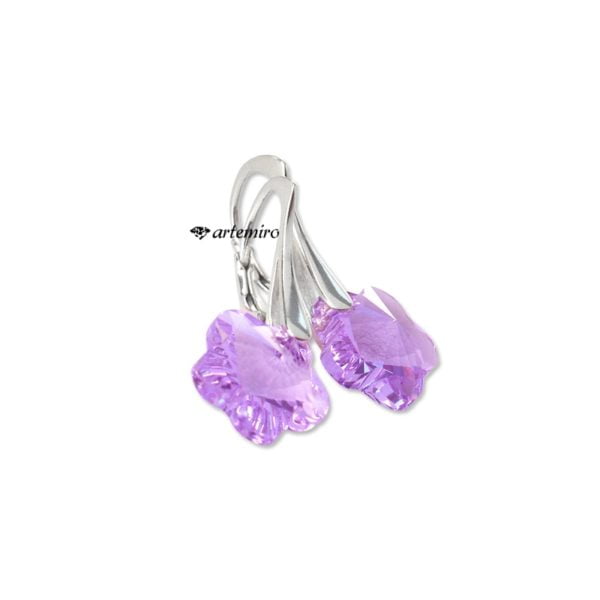 Kolczyki Swarovski flower Violet srebrne