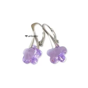 Kolczyki Swarovski flower Violet srebrne