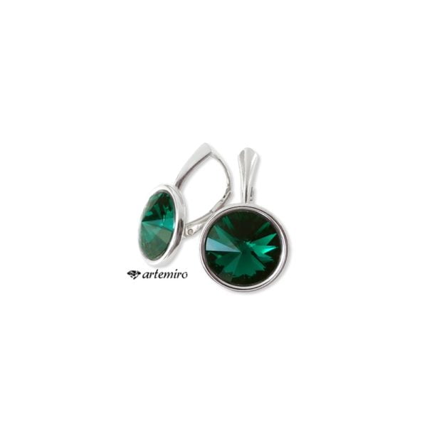 Kolczyki Swarovski rivoli Emerald srebrne