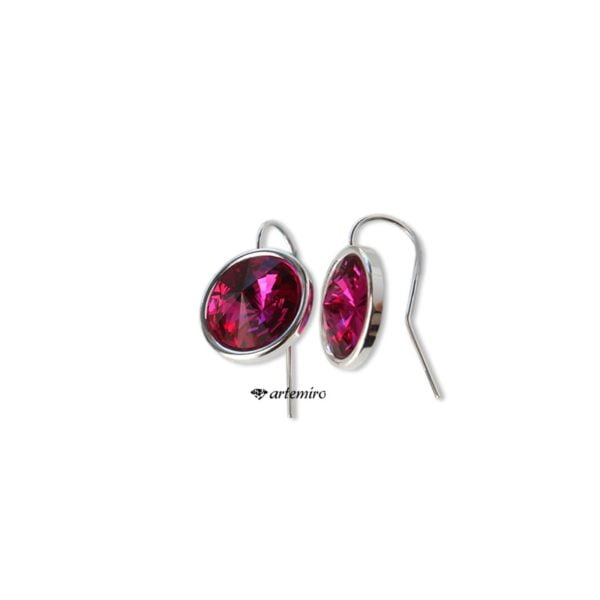 Kolczyki Swarovski rivoli Fuchsia srebrne