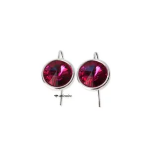 Kolczyki Swarovski rivoli Fuchsia srebrne