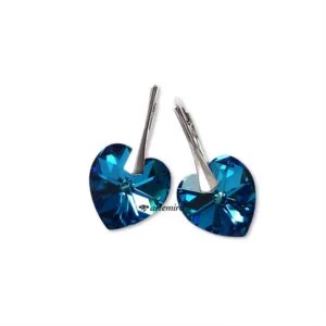 Kolczyki Swarovski serce Bermuda Blue srebrne