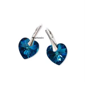 Kolczyki Swarovski serce Bermuda Blue srebrne