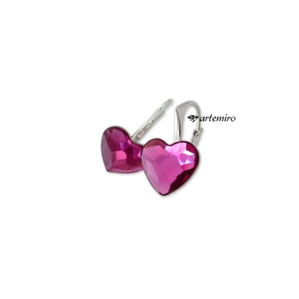 Kolczyki Swarovski serce Fuchsia srebrne