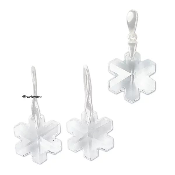 komplet srebrnej biżuterii swarovski kryształowe śnieżynki snowflake