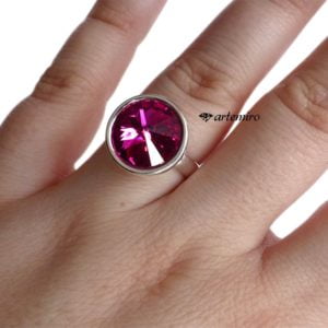 Pierścionek Swarovski rivoli Fuchsia srebrny