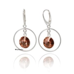 Srebrne kolczyki koła Swarovski rivoli Blush Rose