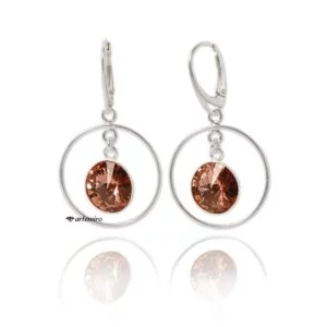 Srebrne kolczyki koła Swarovski rivoli Blush Rose