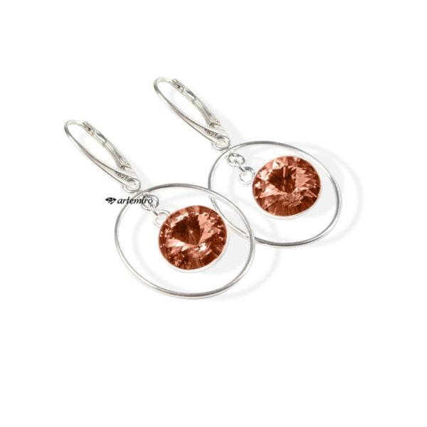 Srebrne kolczyki koła Swarovski rivoli Blush Rose