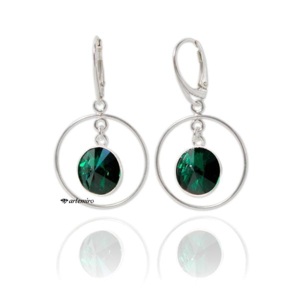 Srebrne kolczyki koła Swarovski rivoli Emerald