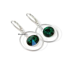 Srebrne kolczyki koła Swarovski rivoli Emerald