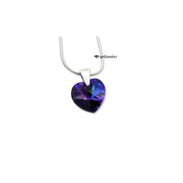 Zawieszka Swarovski małe serduszko Heliotrope srebrna