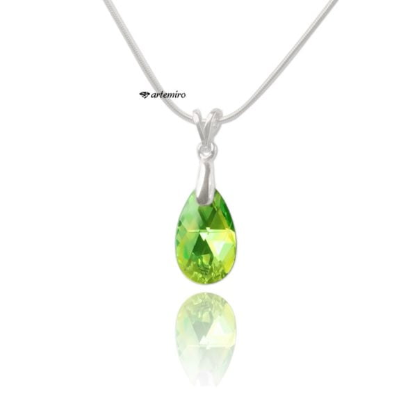 Zawieszka zielona Swarovski Crystals mały migdał Peridot AB srebrna